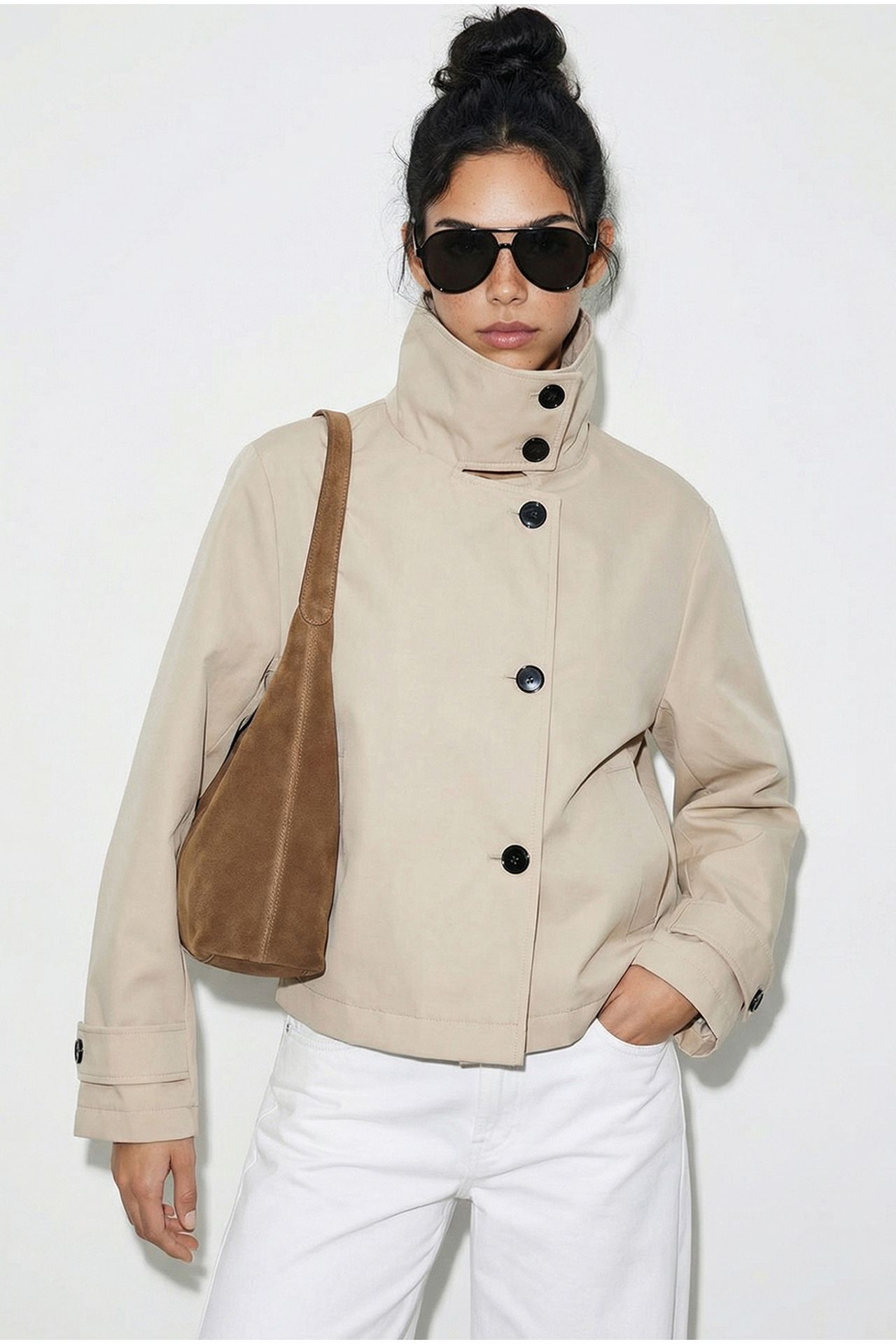 LUCCI Short Mandarin Collar Trench Coat 1