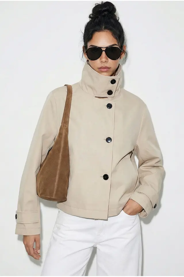 LUCCI Short Mandarin Collar Trench Coat