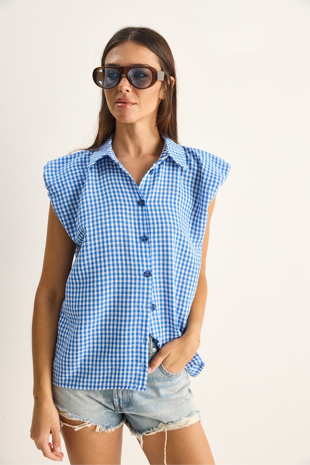 LUCCI Gingham Cotton Sleeveless Shirt 3