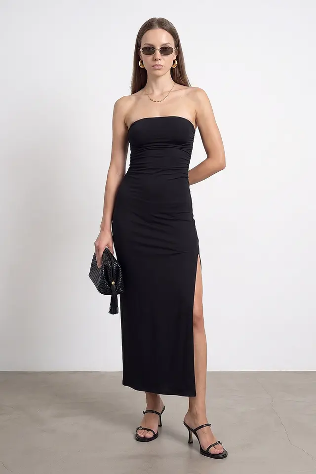 DILVIN Strapless Bodycon Maxi Dress With Slit