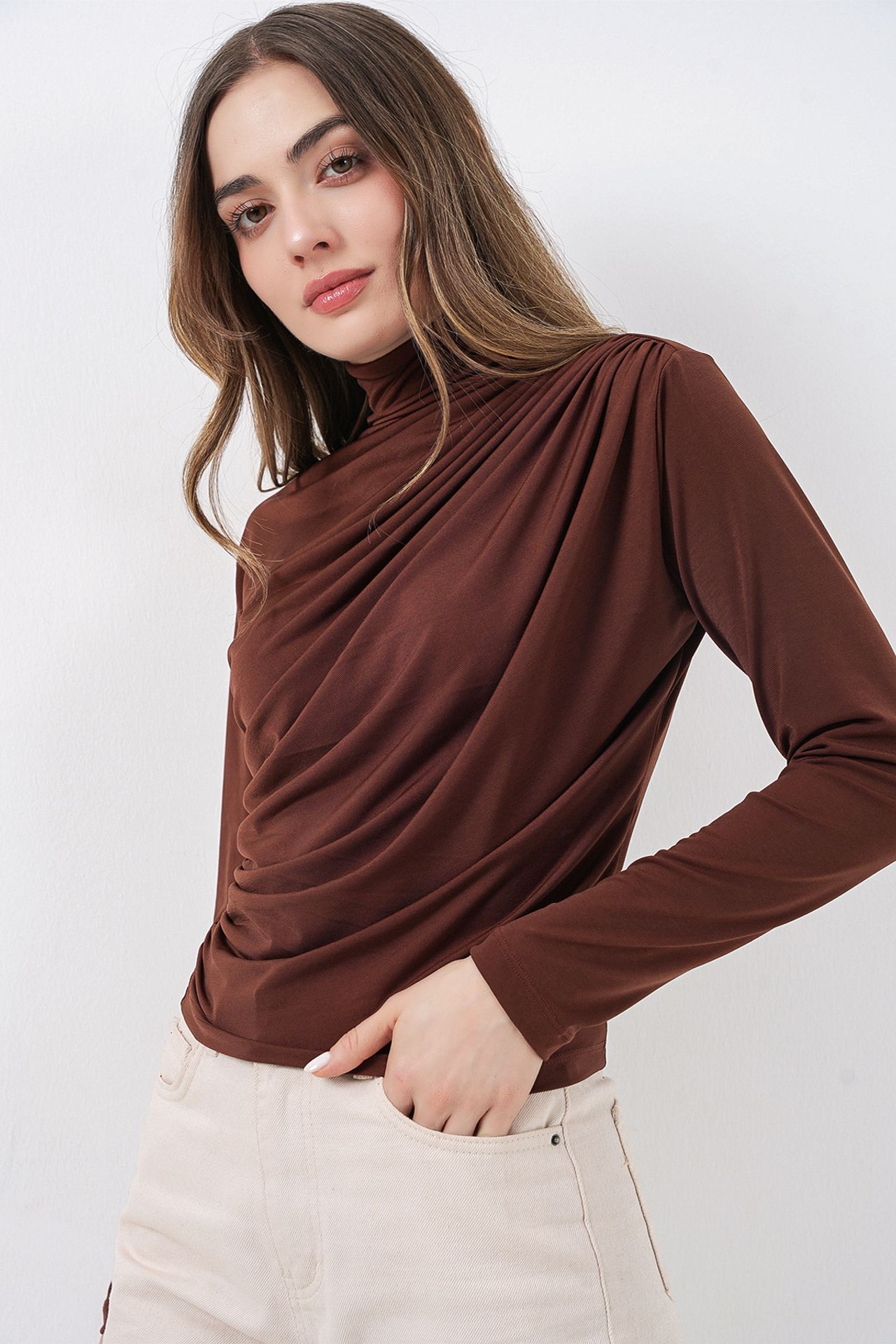 BDART Fitted Turtleneck Blouse with Drape Detail 3