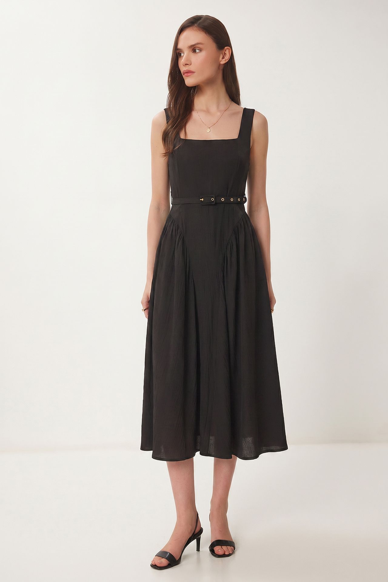 ISTANBUL Belted Sleeveless Midi Dress 1