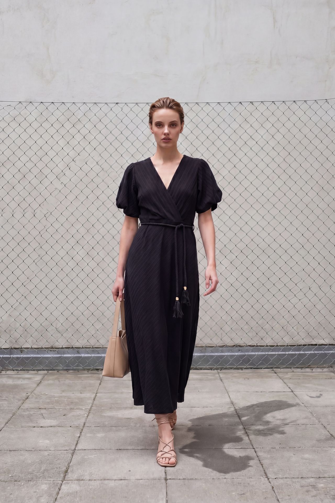 MY FASHION Belted V-Neck Maxi Wrap Dress 1