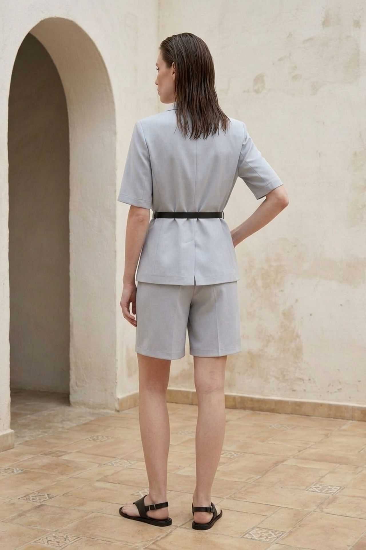 MY FASHION Belted tailored jacket with shawl collar 6