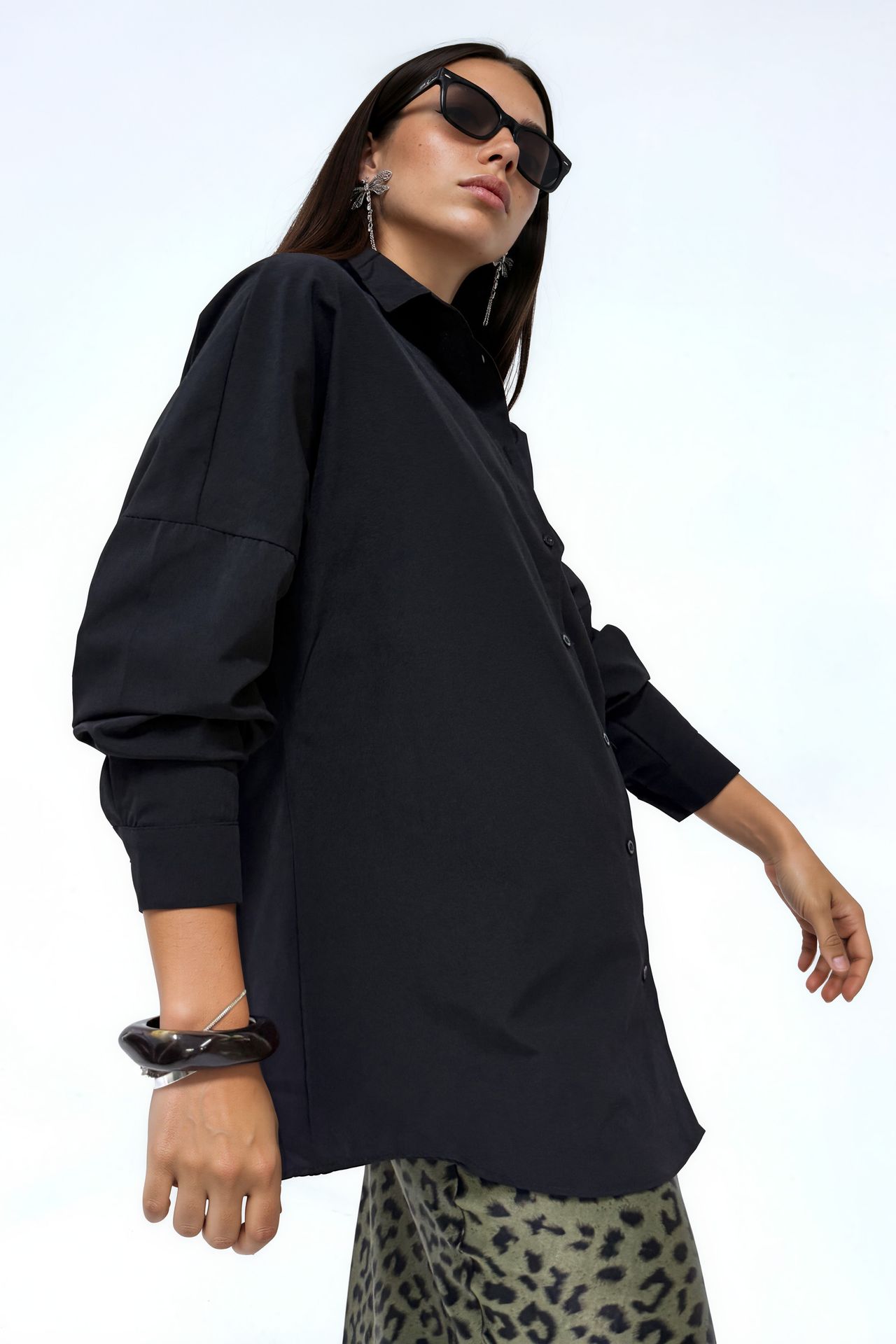 BDART Oversized Patterned Poplin Shirt With Button Closure 2