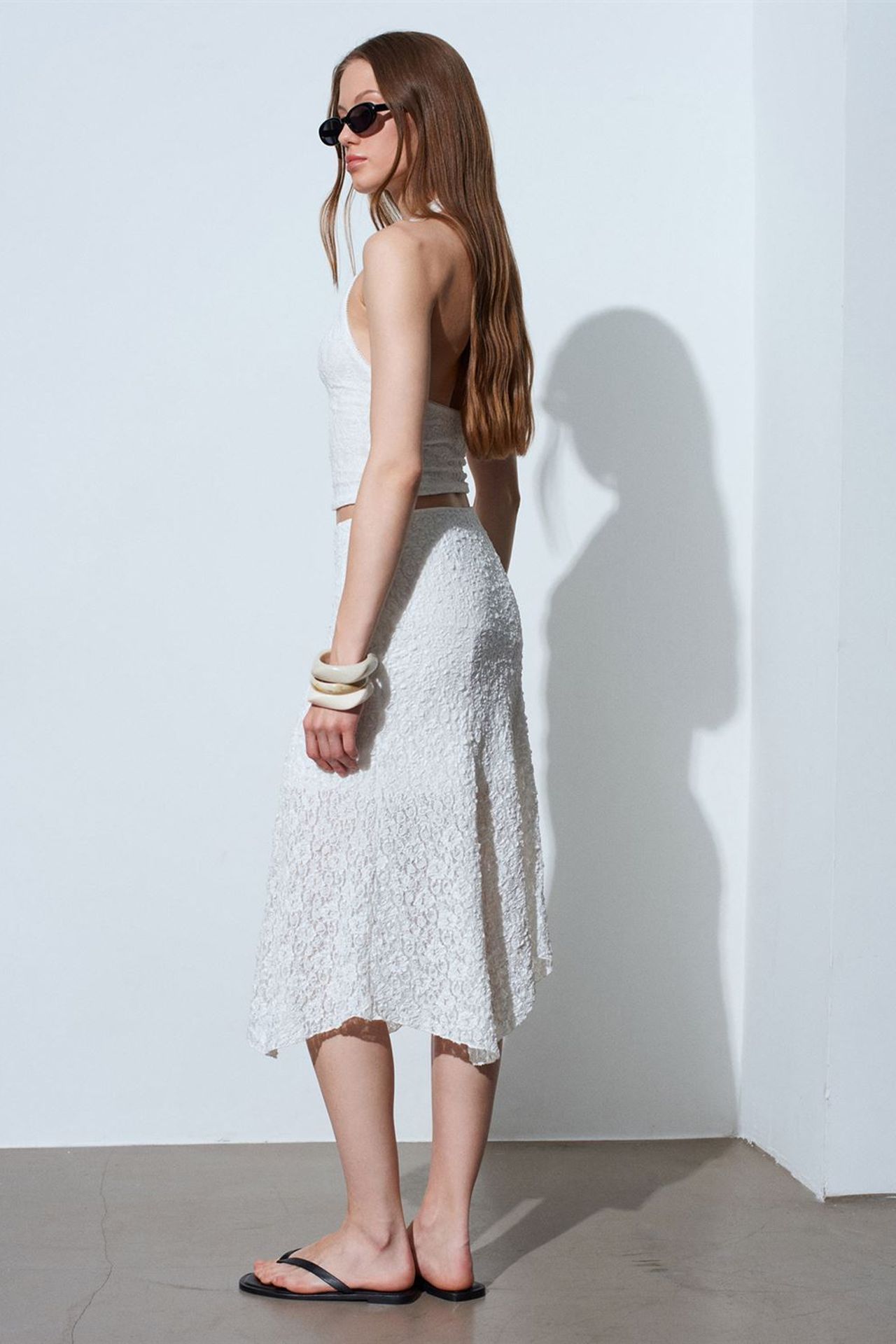 DILVIN High-Waist Lace A-Line Midi Skirt 2