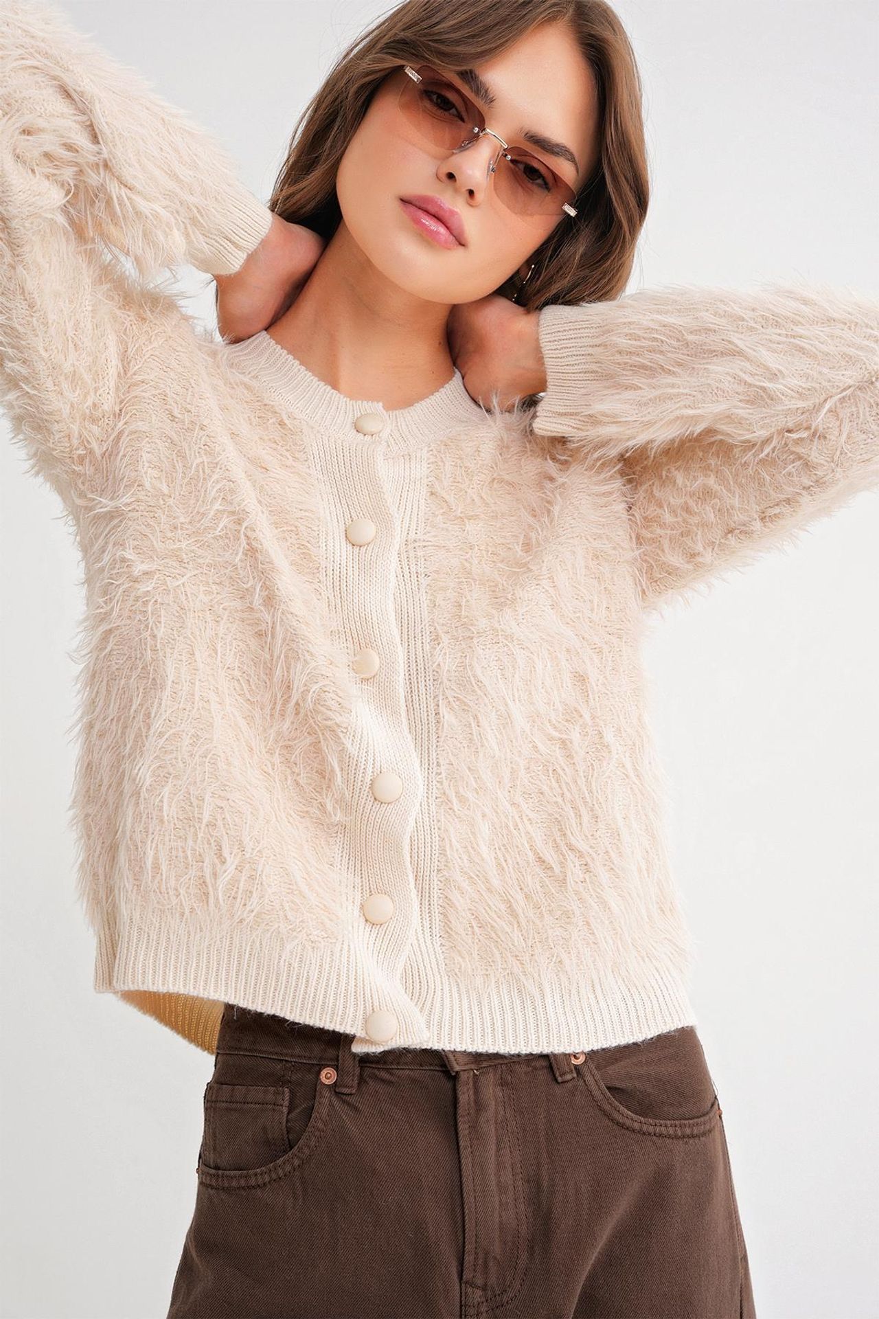 Mixray Buttoned Plush Textured Cardigan 4