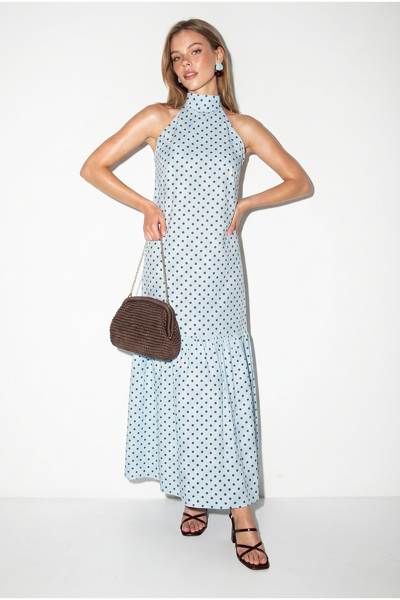 LUCCI Halter Polka Dot A-Line Maxi Dress 3