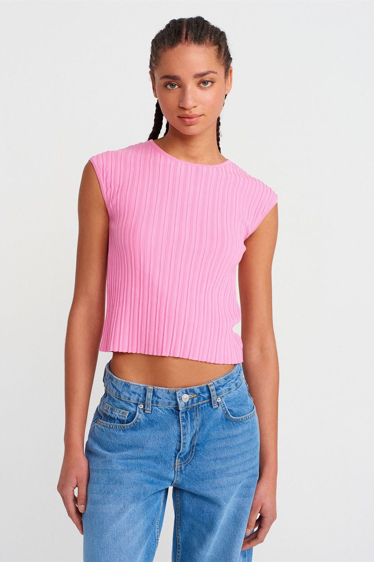 DILVIN Fitilli Örme Crop Bluz 1