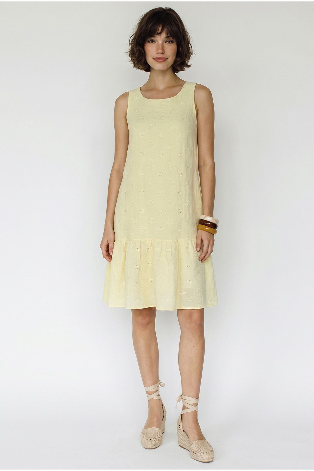 LUCCI Embroidered Cotton Muslin Mini Smock Dress 3
