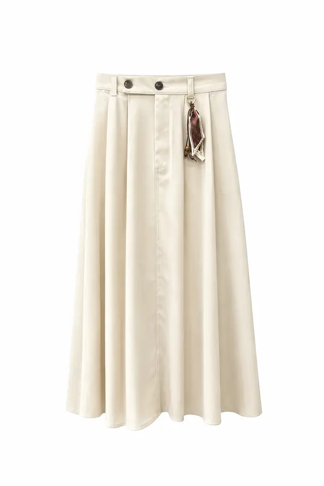 MIXRAY High Waist A-Line Midi Skirt with Accessories
