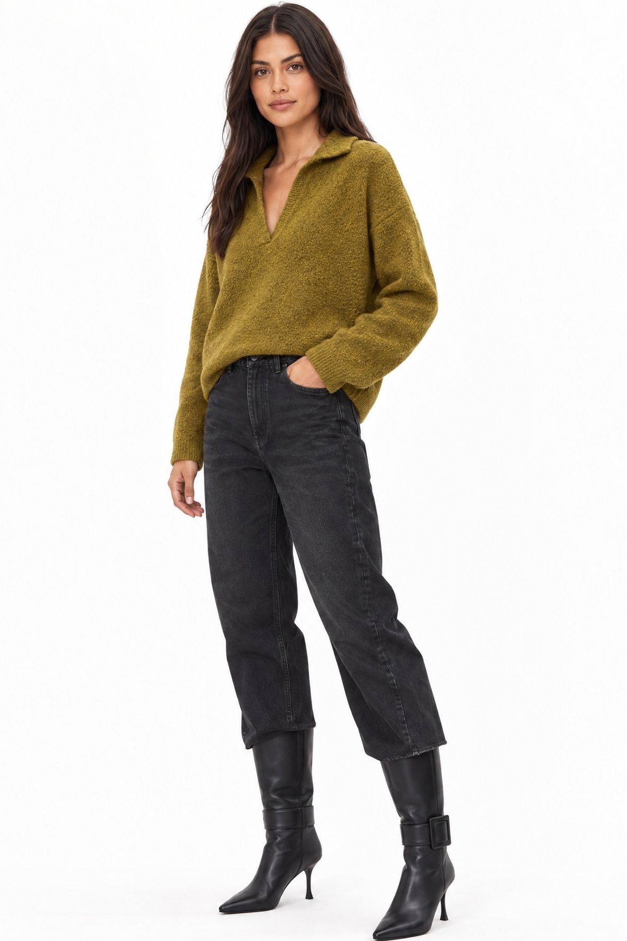 MIXRAY Thick Knit Relaxed Fit Sweater with Shirt Collar 3