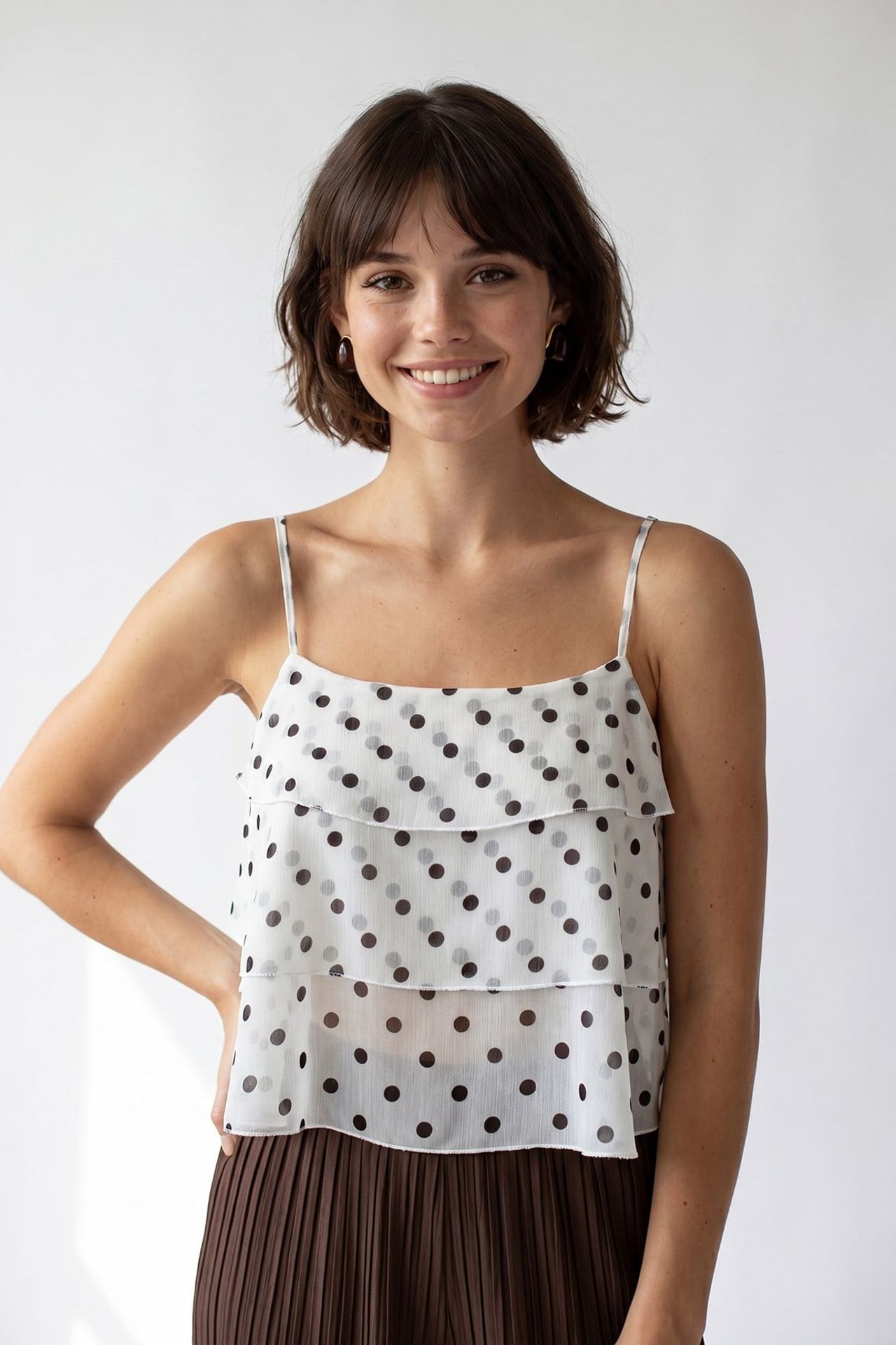MIXRAY Polka Dot Chiffon Crop Top