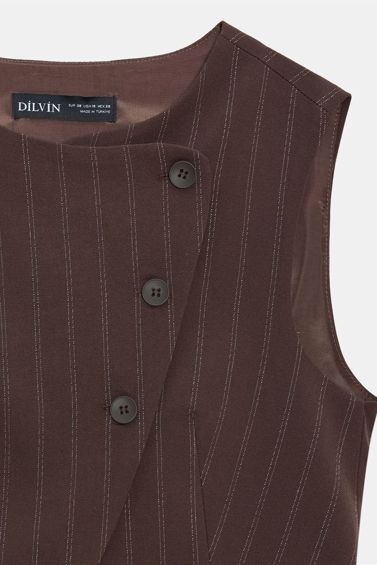 DILVIN Çizgili Dokuma Düğmeli Yelek 7