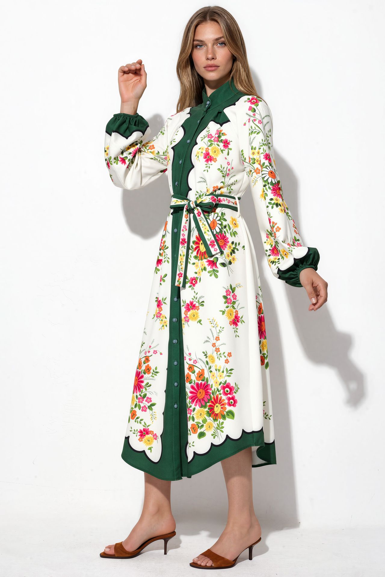 MSN Floral Belted Midi Shirt Dress 2