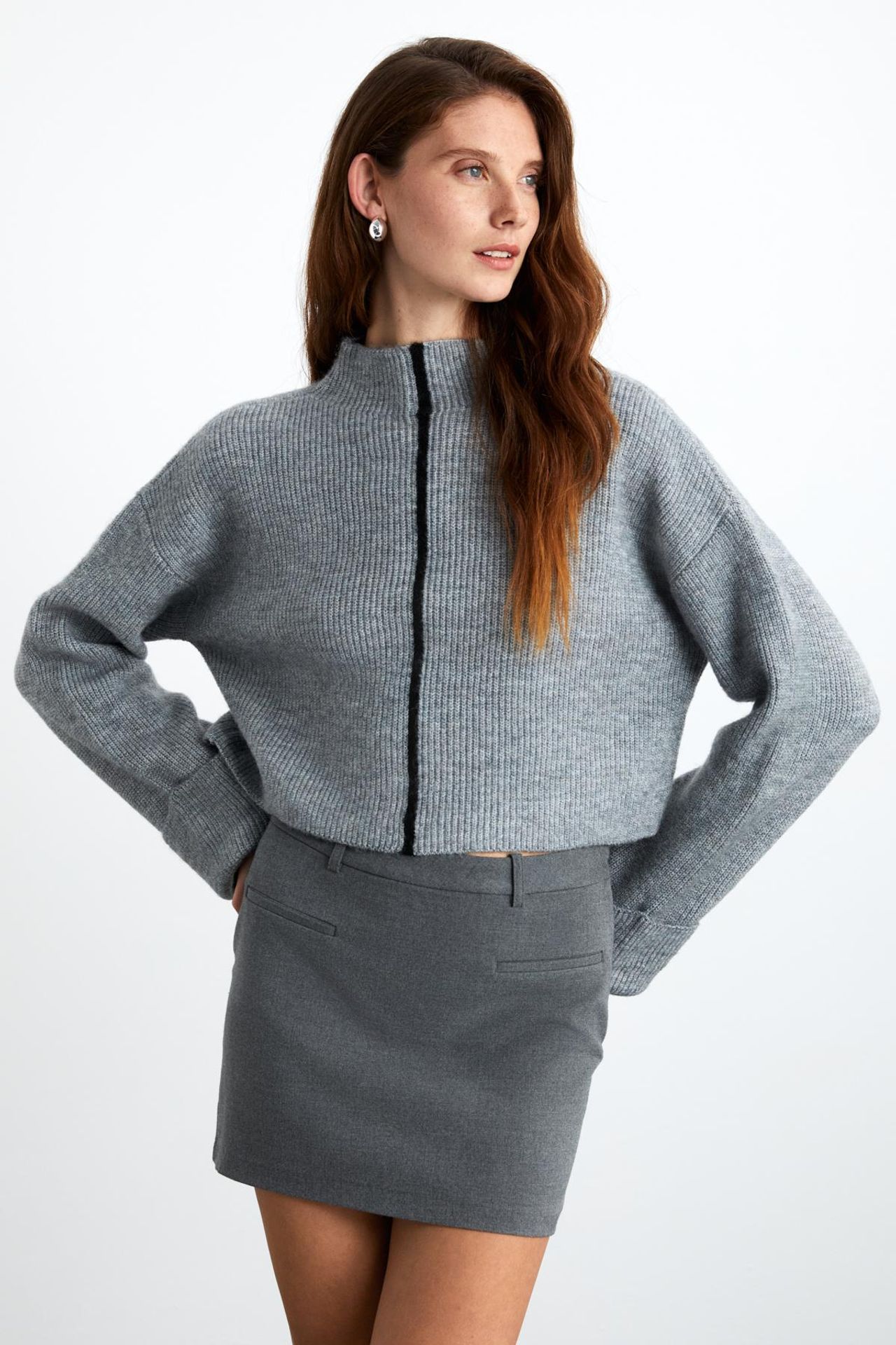 GRIMELANGE Crop Ribbed Half Turtleneck Sweater 1