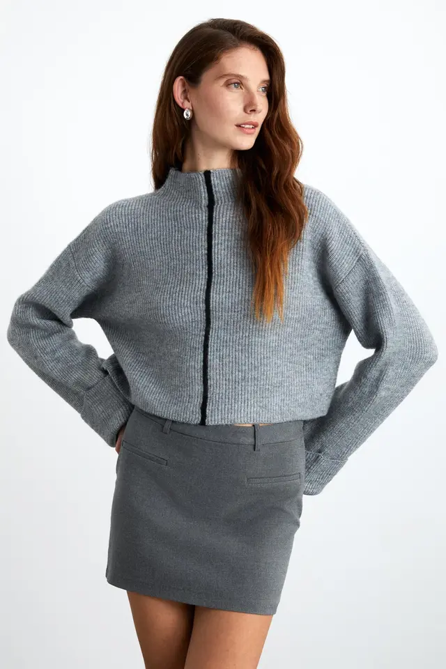 GRIMELANGE Crop Ribbed Half Turtleneck Sweater