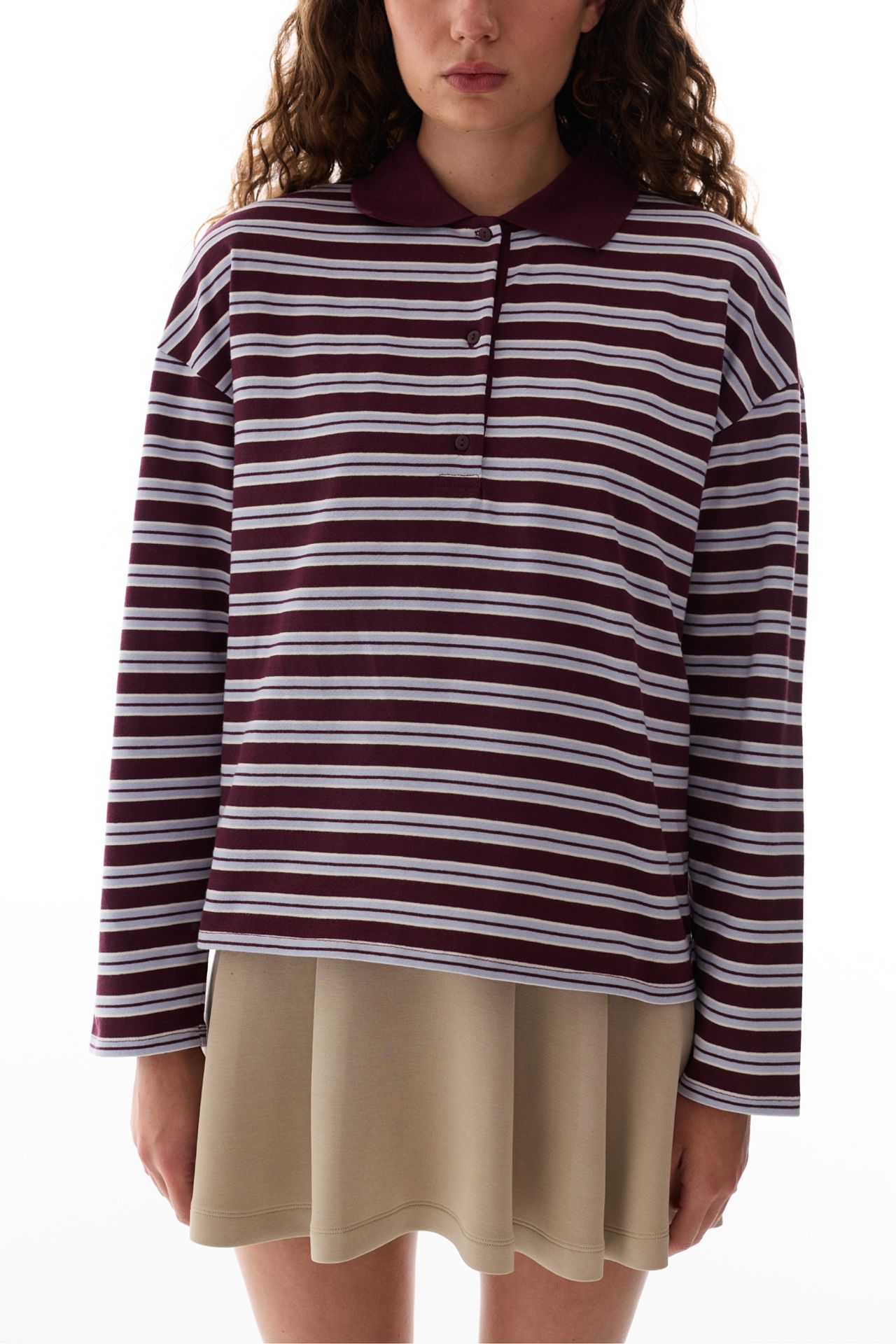 PENTI Striped Long Sleeve Polo Neck Top 4