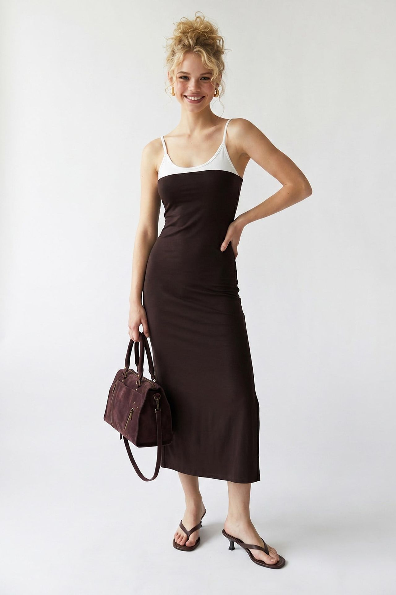 MIXRAY Sleeveless Bodycon Midi Dress With Slit 1