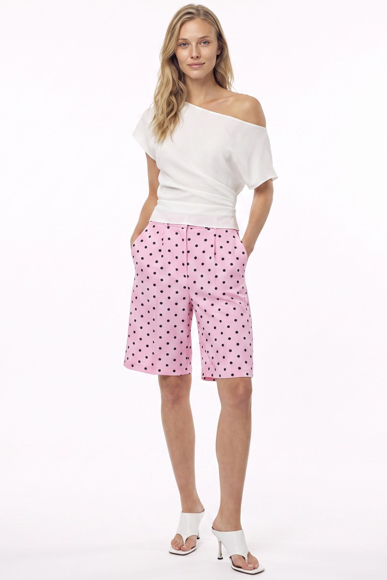 PUCKA High-Waist Wide-Leg Polka Dot Shorts