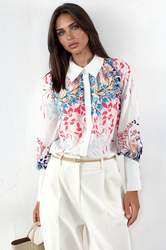 MSN Women's Floral Crepe Button Shirt