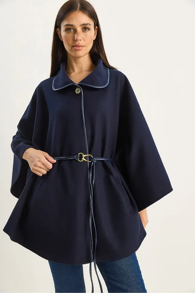LUCCI Oversized Textured Wool Blend Overcoat with Jacket Collar
