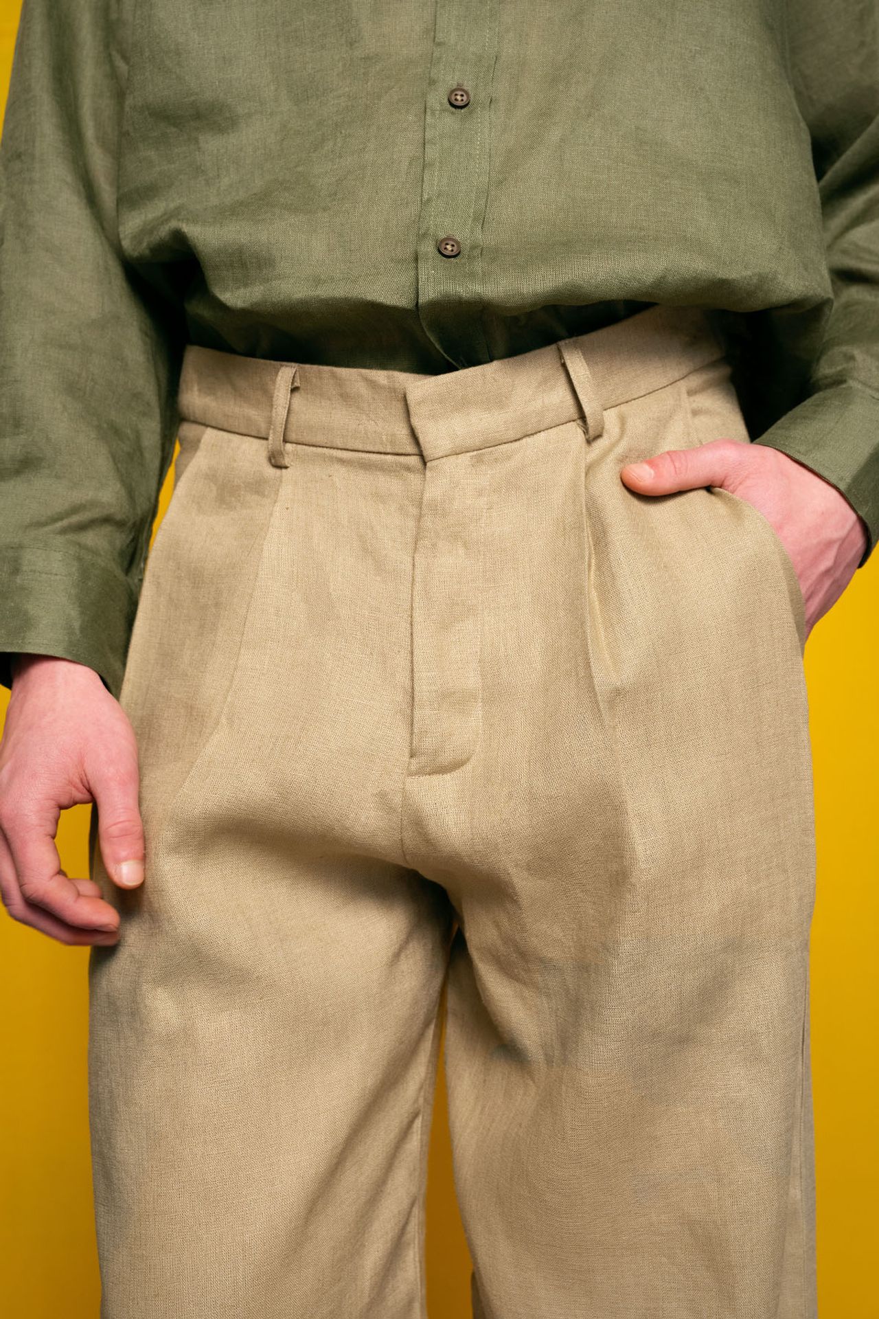 GIESTO Linen Pleated Straight Leg Pants 2