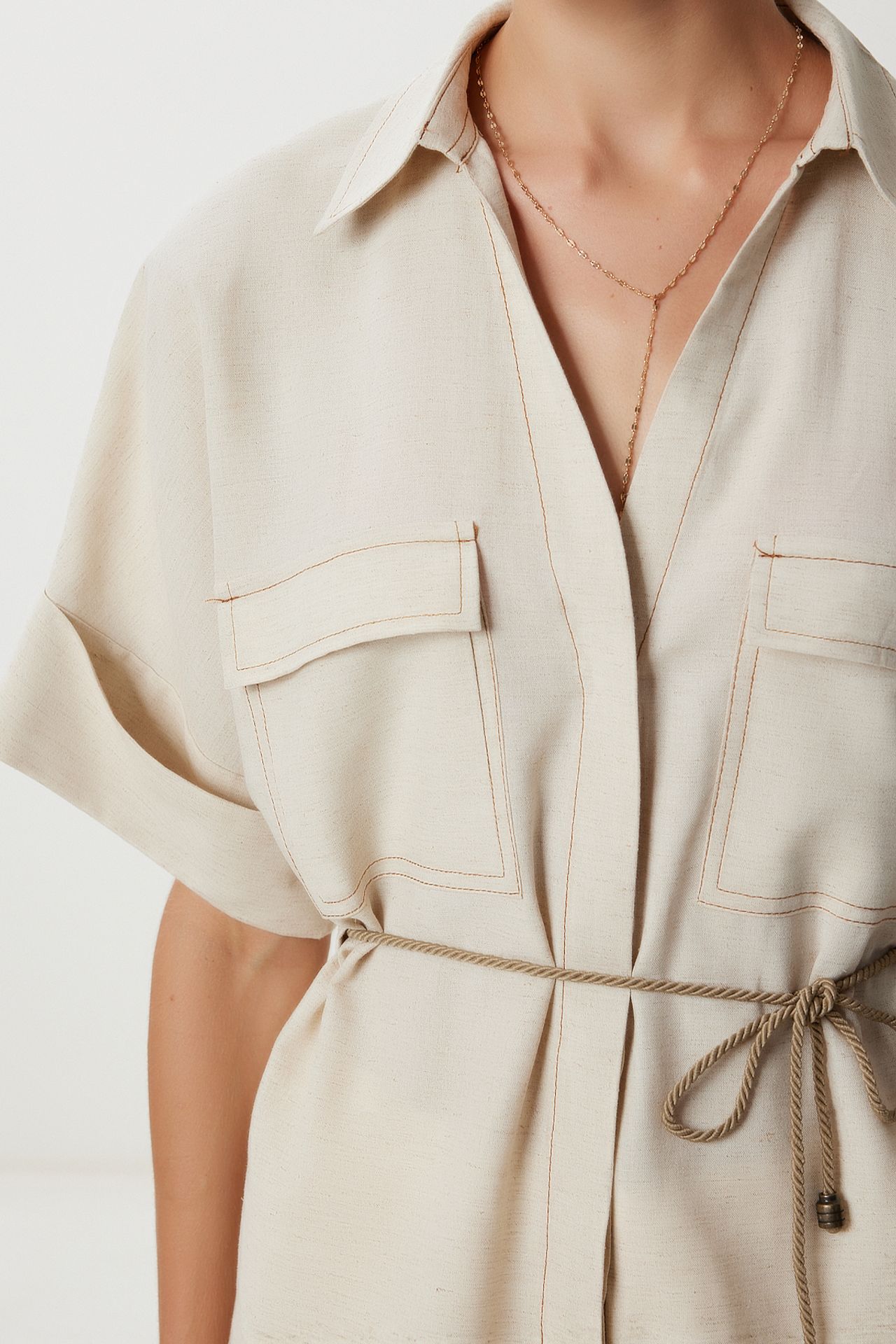ISTANBUL Loose Fit Drawstring Shirt with Binding Detail 4