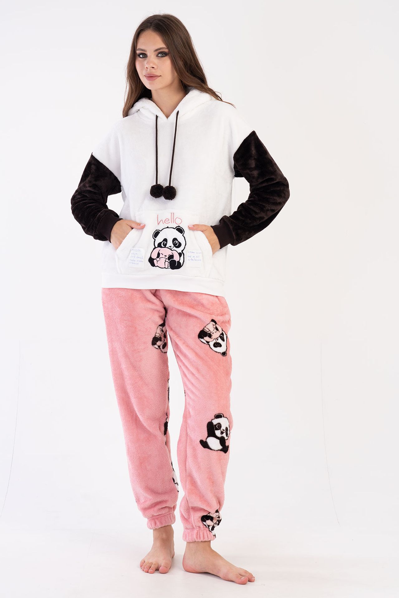 YAKE Kapüşonlu Baskılı 2 Parçalı Pijama Takımı 3