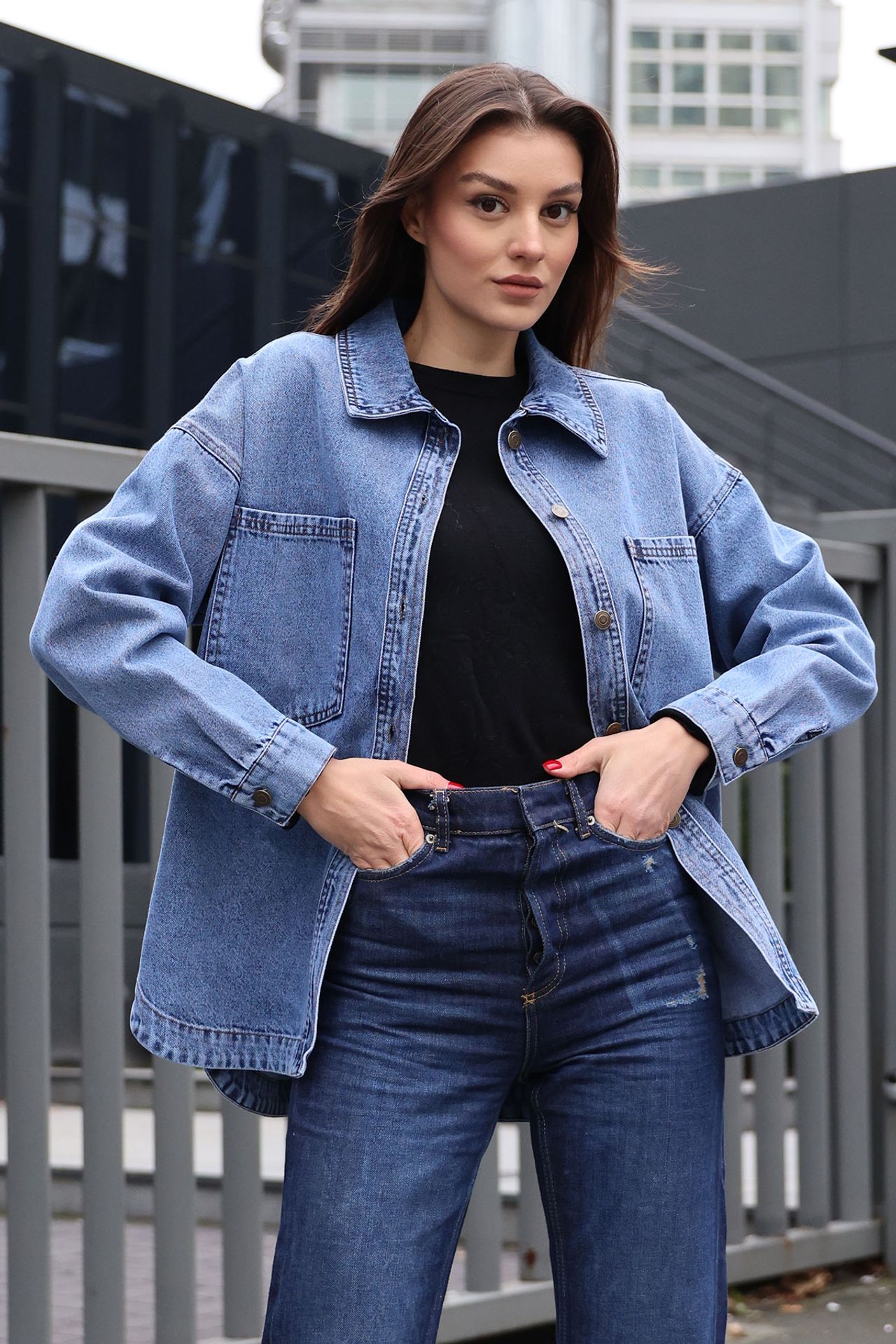 BDART Oversized Denim Jacket with Shirt Collar and Pockets 1