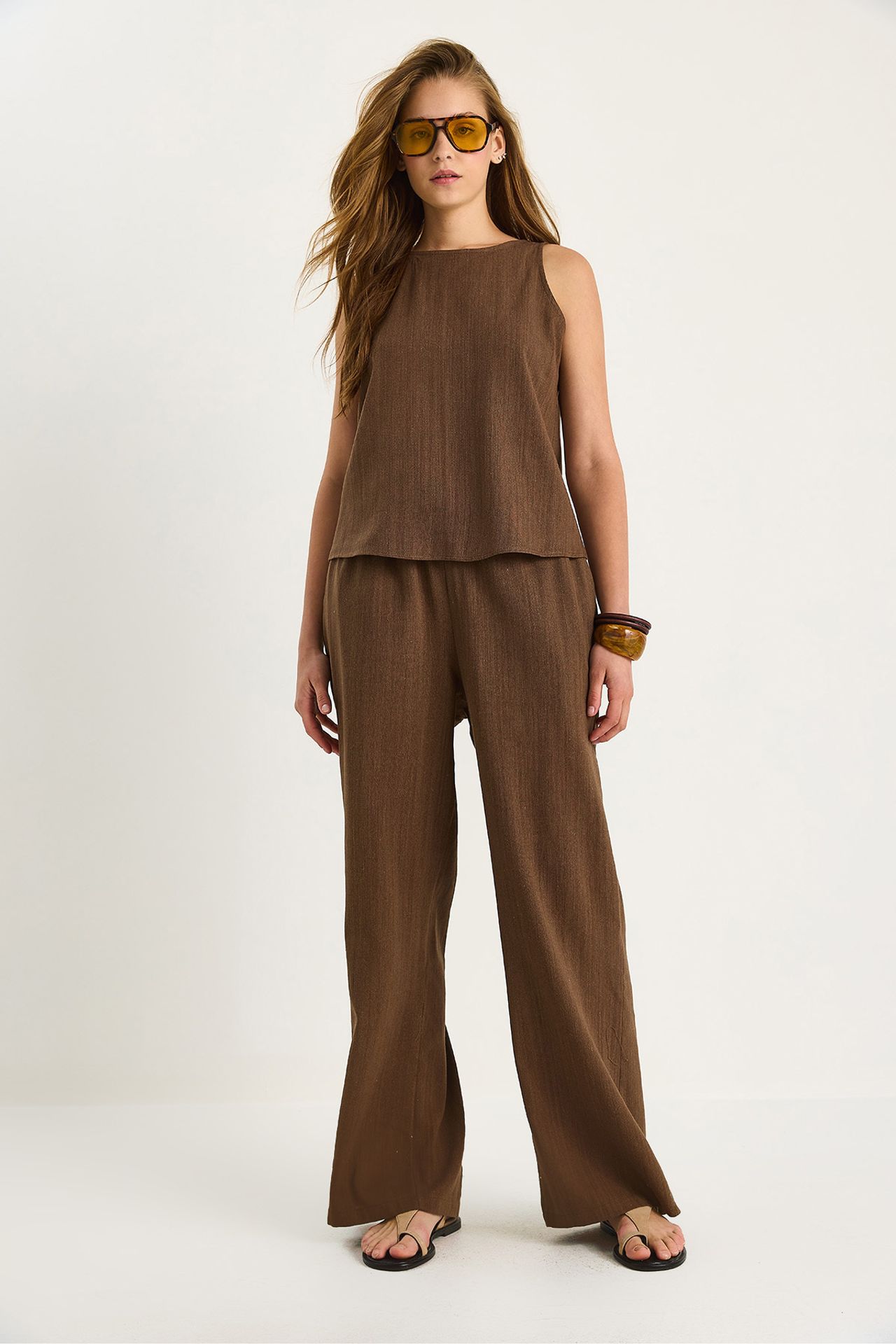 LUCCI High Waist Sleeveless Linen Blended Two-Piece Set 4