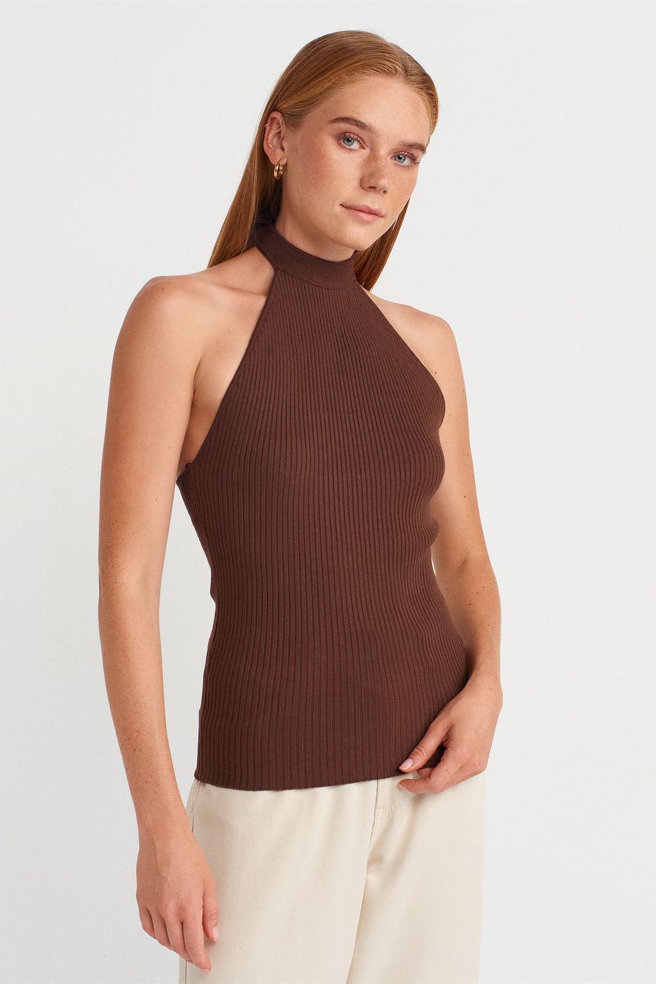DILVIN Fitilli Halter Yaka Slim Bluz 1