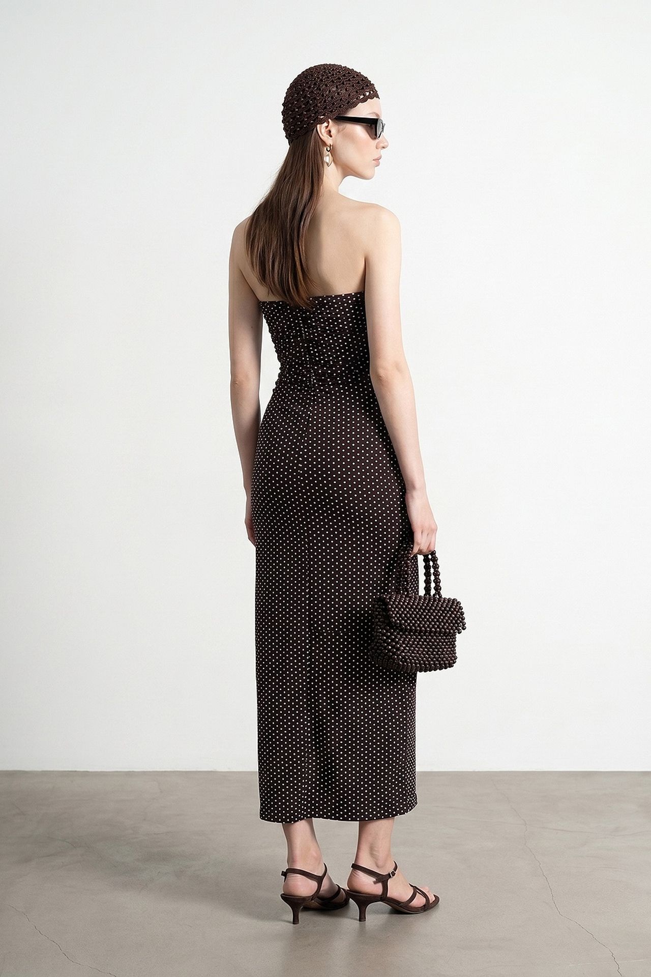 DILVIN Strapless Polka Dot Bodycon Midi Dress 3
