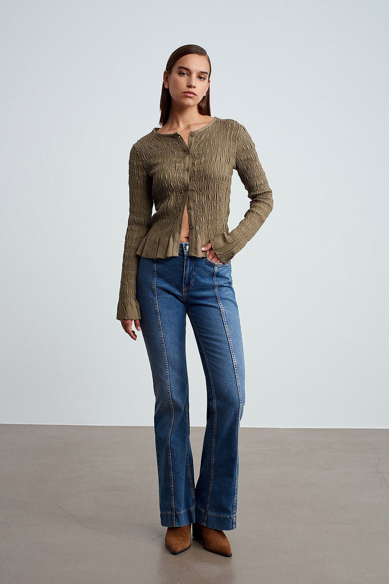 DILVIN Textured Knit Button-Front Blouse 1