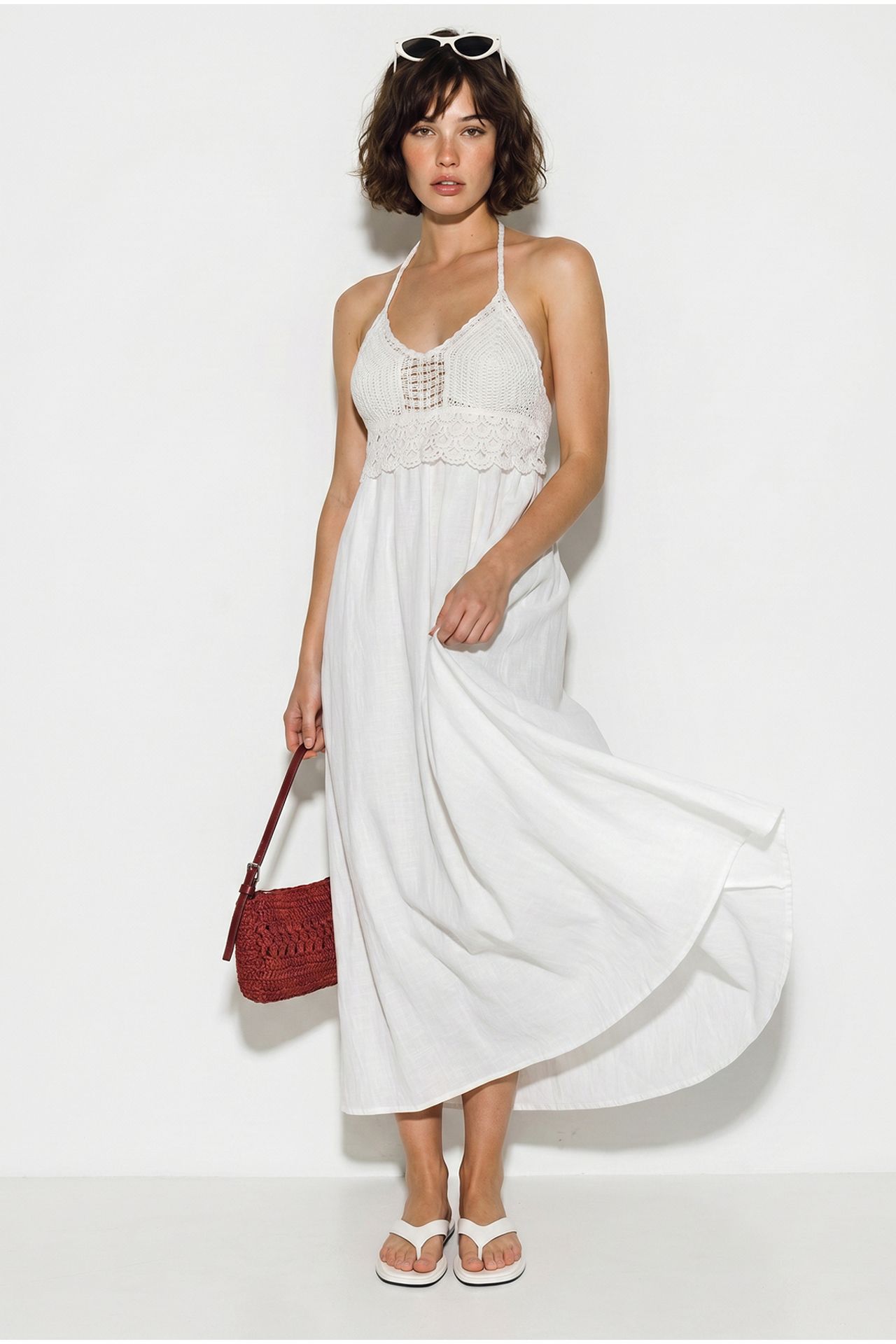 LUCCI Halter Lace A-Line Midi Dress 2
