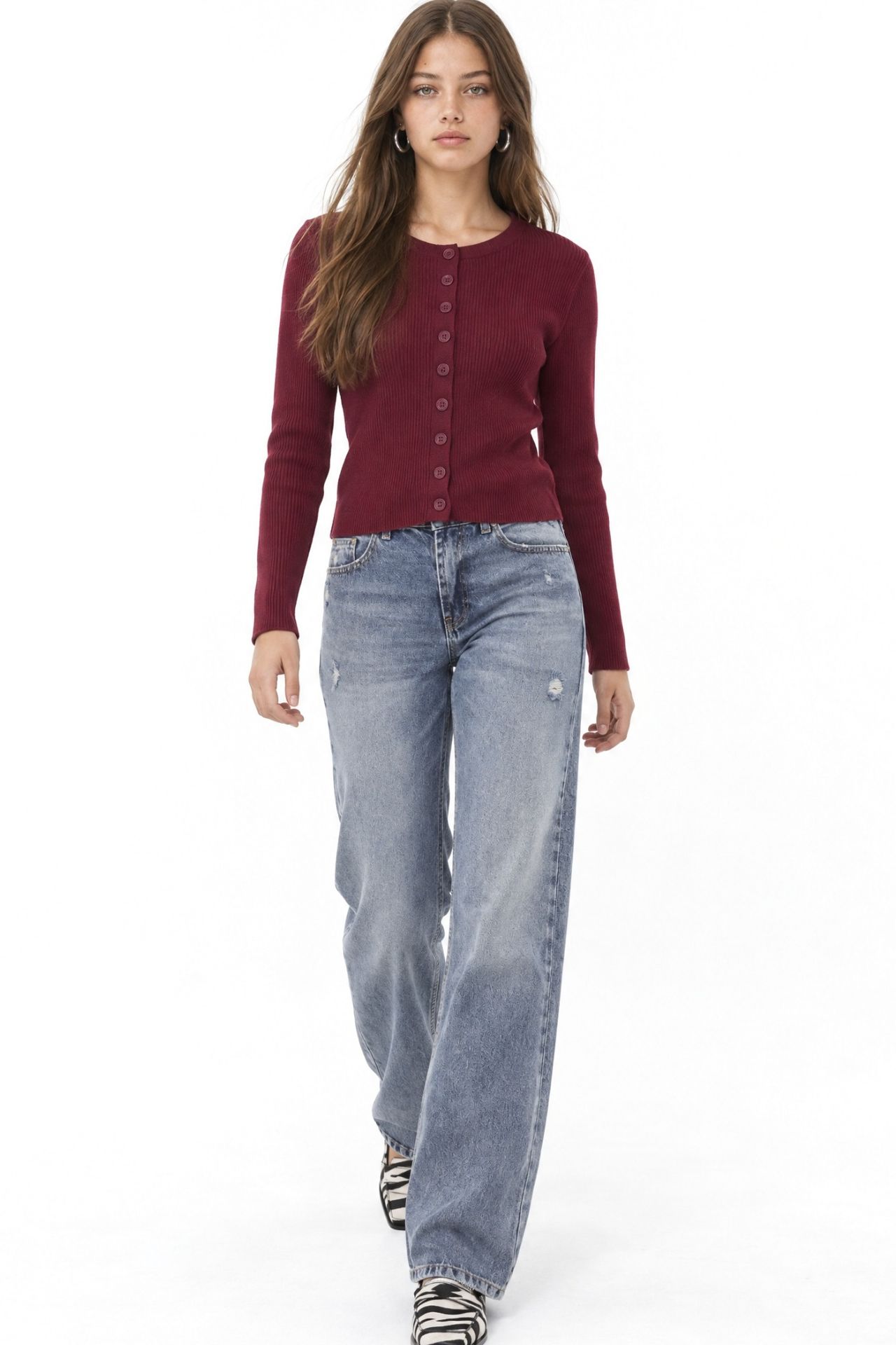 Mixray Buttoned Slim Fit Ribbed Knit Cardigan 2