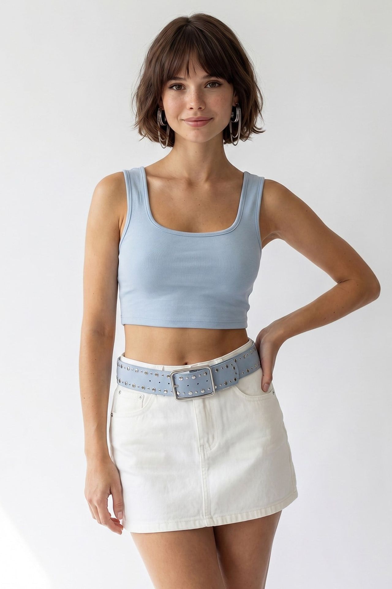 MIXRAY Women's Fitted Square-neck Crop Tank Top 3