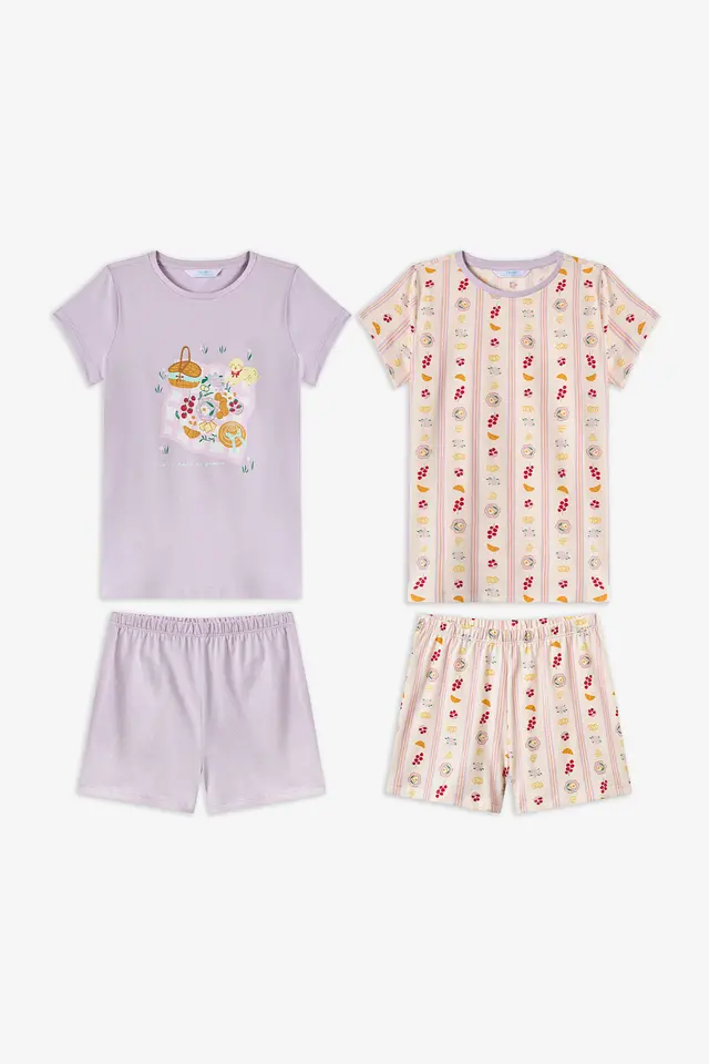 PENTI Girls' Picnic Short Sleeve Pajama Set