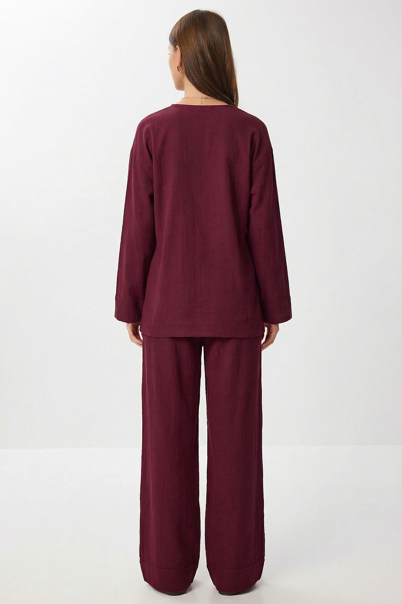 ISTANBUL High Waist Wide Leg Pants & V-Neck Tie Detail Blouse Co-ord Set 4