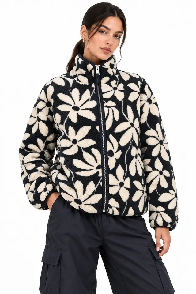 MIXRAY Women's Geometric Zipper Collar Sweatshirt