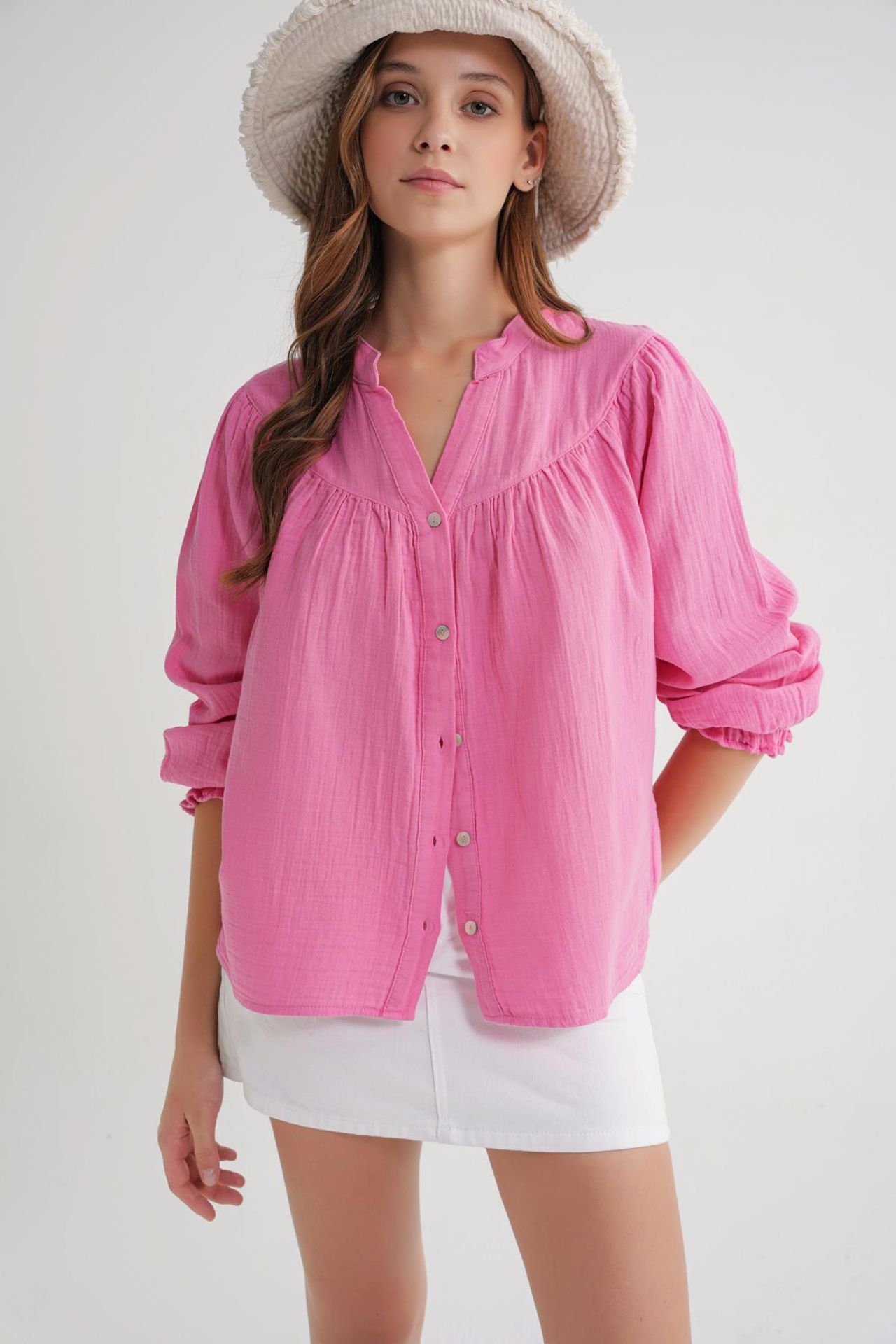Mixray Cotton Mandarin Collar Button Shirt 4