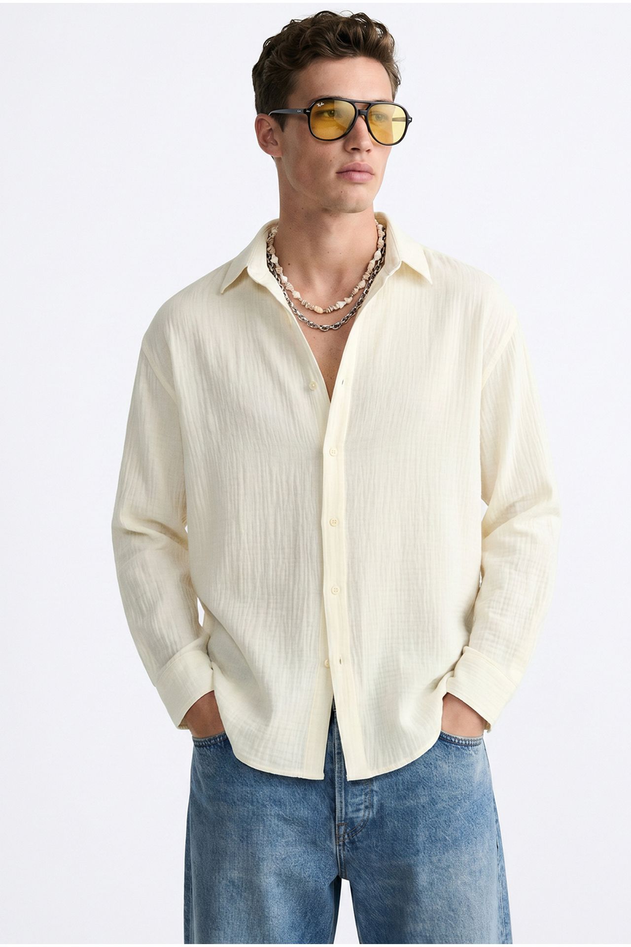LUCCI Oversized Textured Button-Front Shirt 2