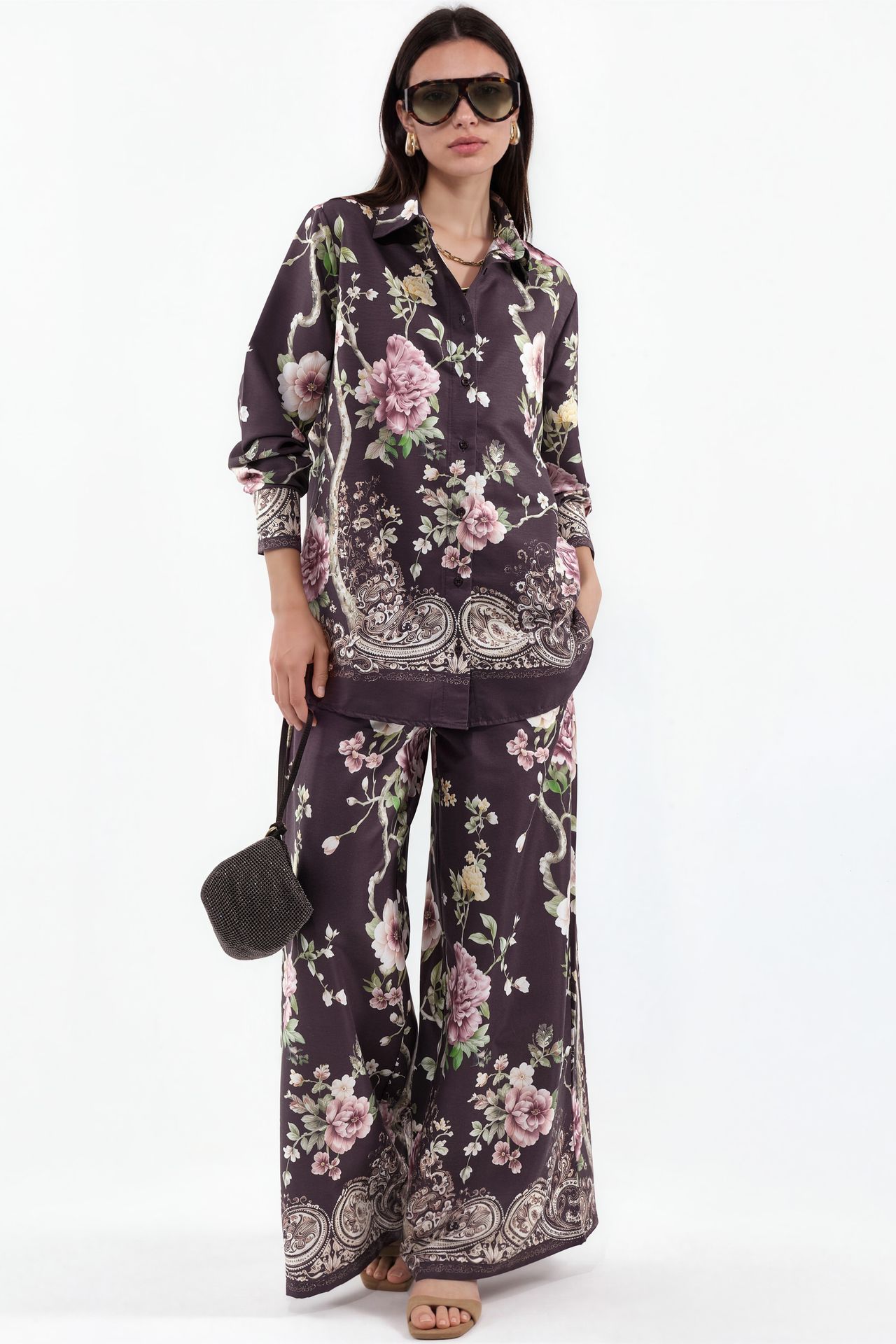 MSN Floral Shirt And Wide-Leg Trousers Set 1
