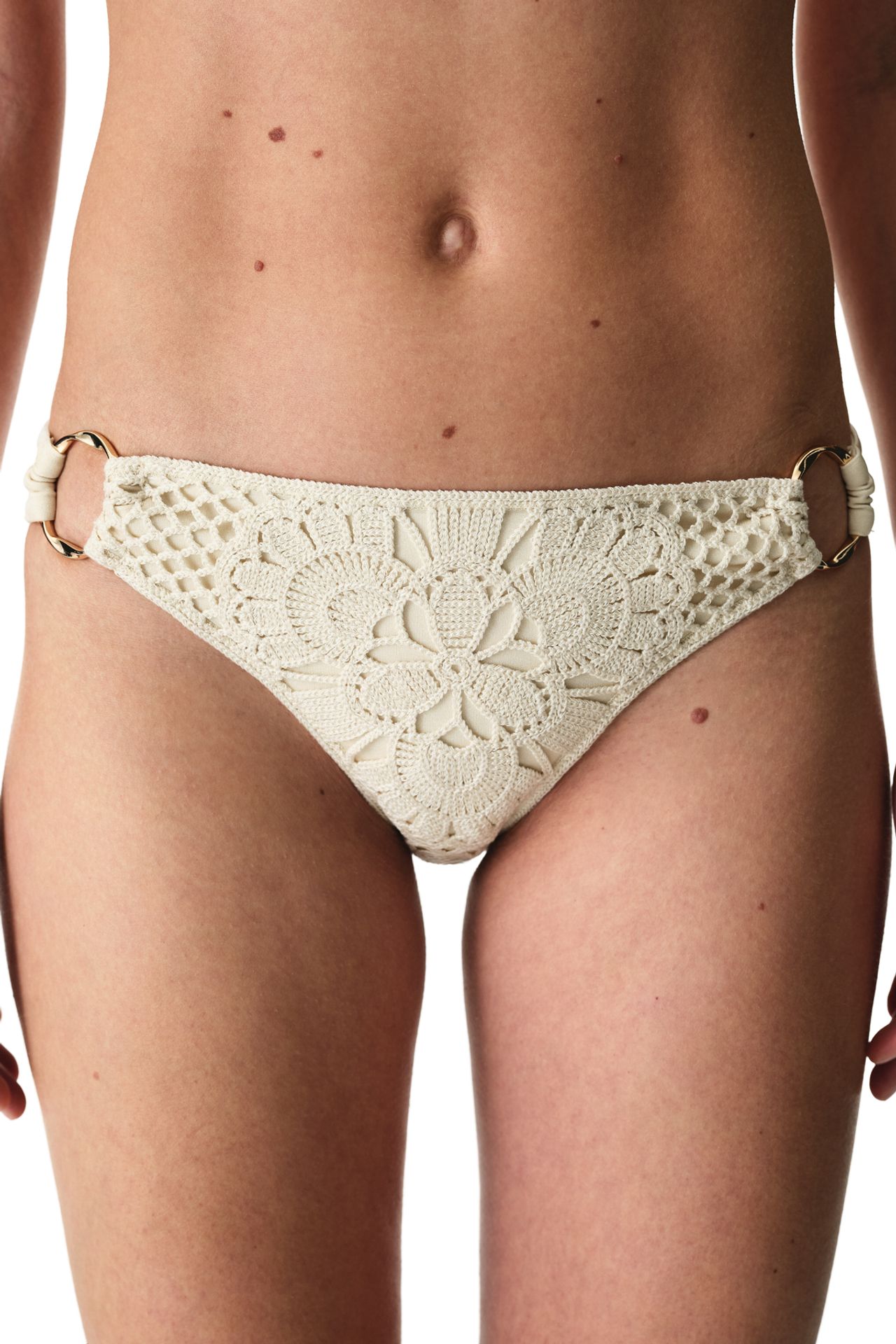 PENTI Rosaldi Crochetta Side Eyelet Pattern Mid-Waist Bikini Bottom 1