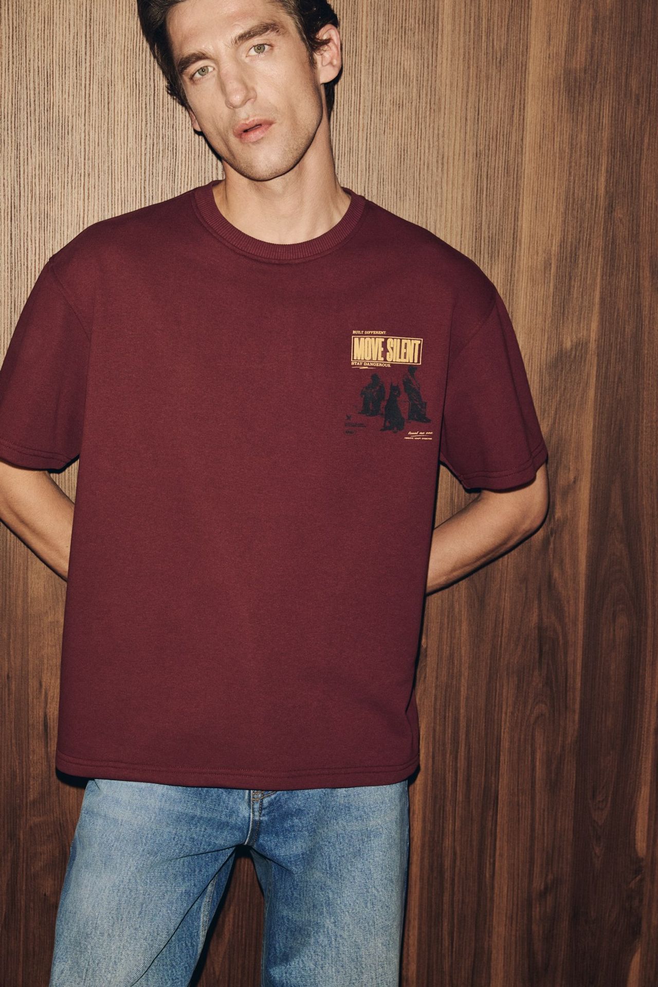 GRIMELANGE Baskılı Oversize Bisiklet Yaka Tişört 5