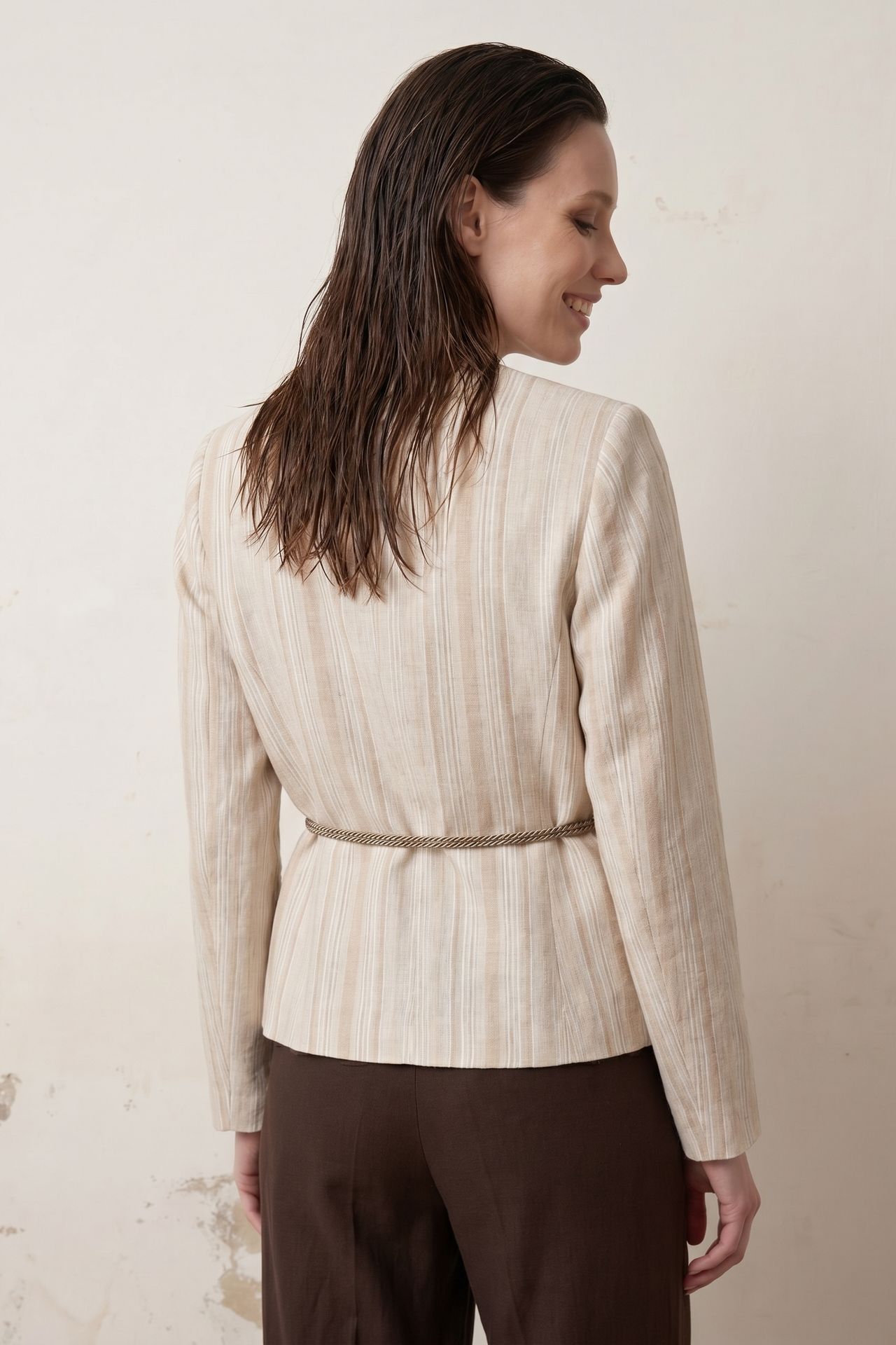 MY FASHION Striped belted poplin jacket 6