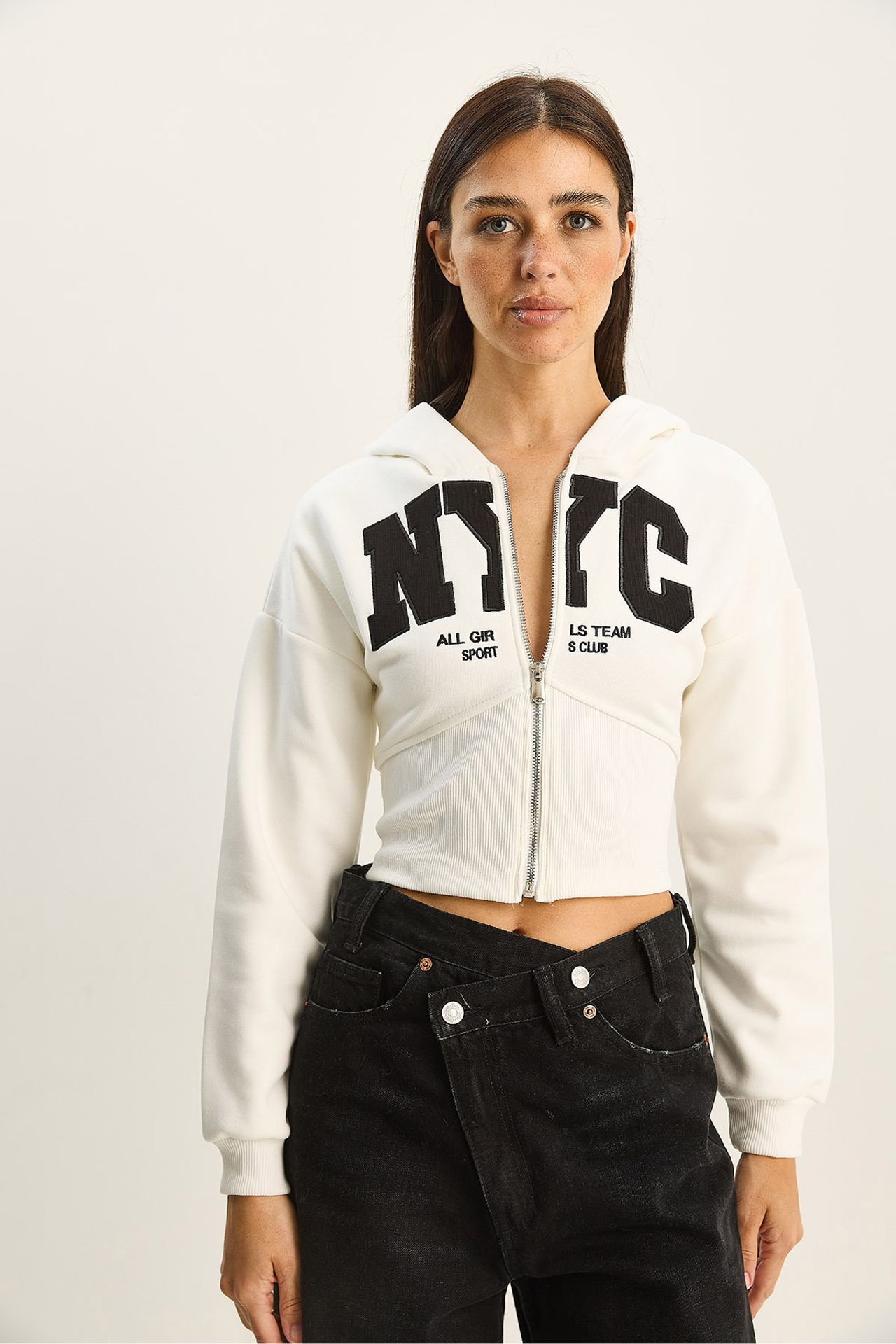 LUCCI Hooded Printed Slim Fit Crop Cardigan 2