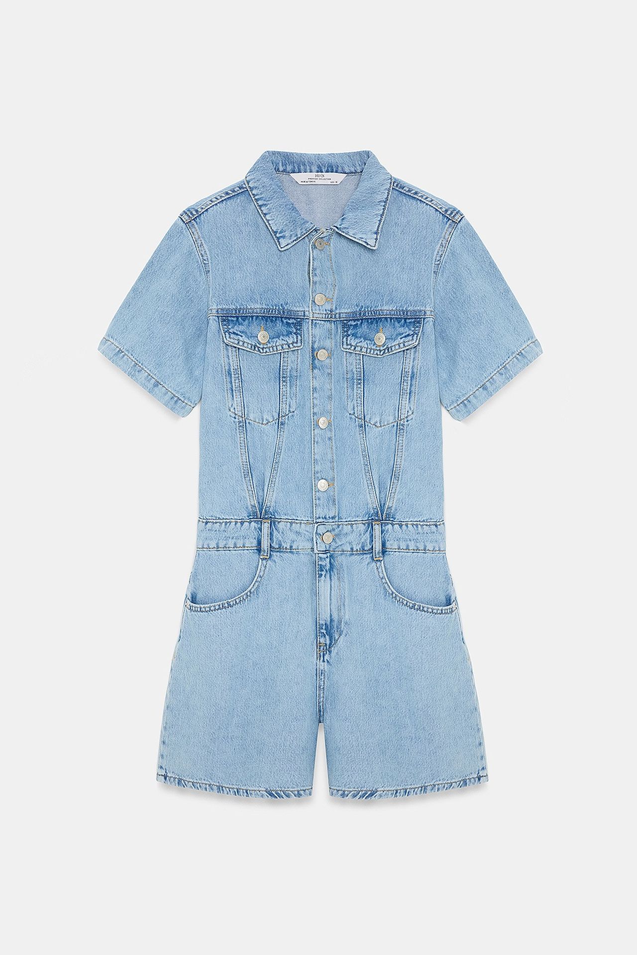 DILVIN Denim Dungaree Shorts With Shirt Collar 5