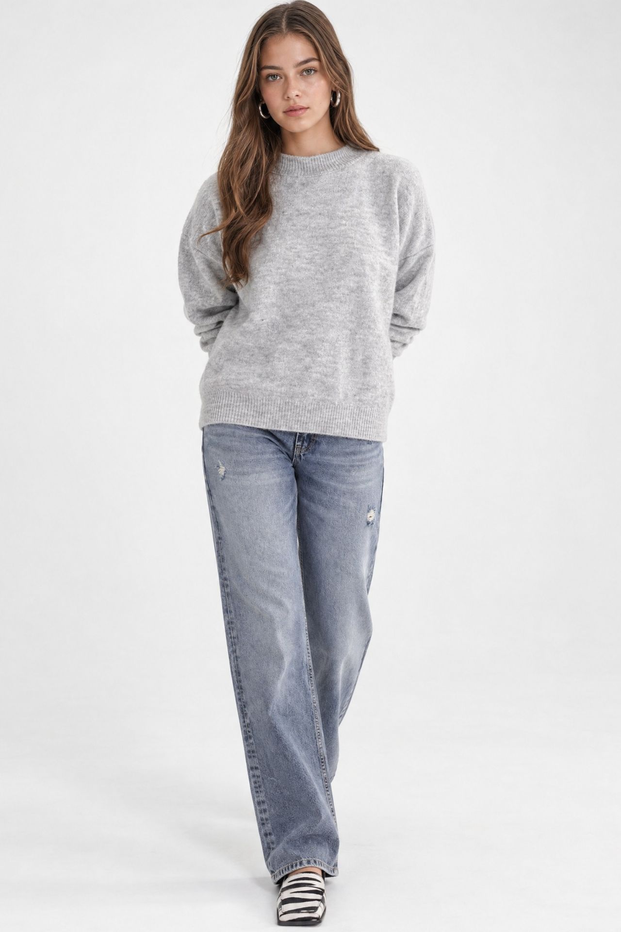 Mixray Ribbed Knitwear Pullover Sweater with Hair Braid Pattern 4