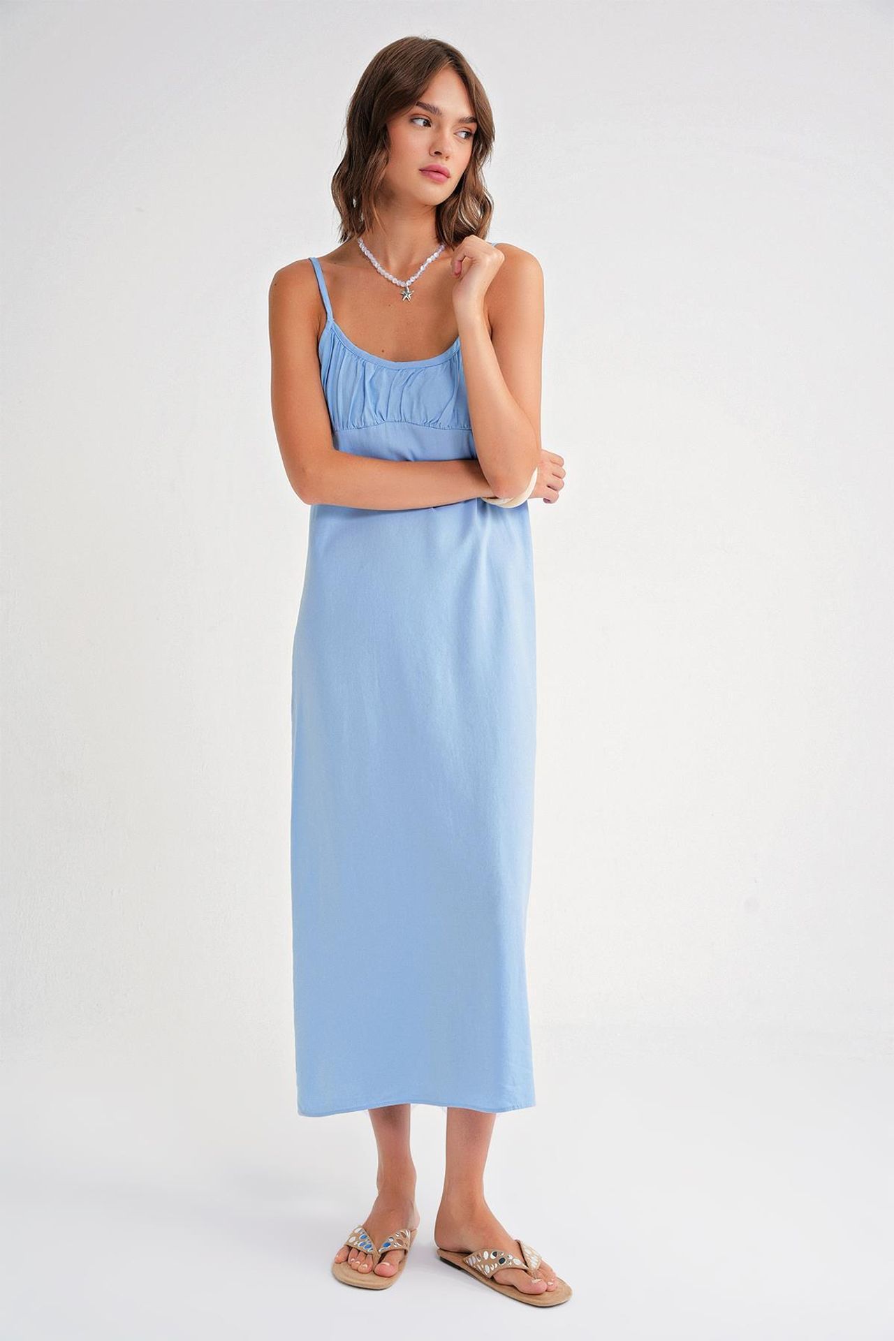 Mixray Strappy Maxi Dress with Gathered Detail 3